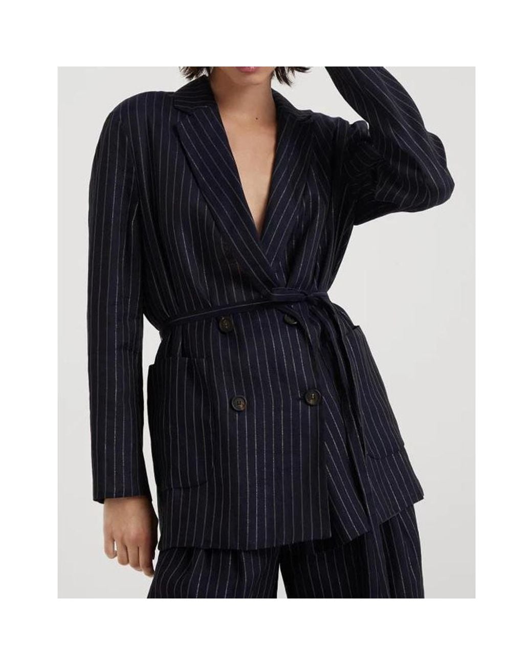 Brunello Cucinelli Blue Pinstripe Deconstructed Jacket, Brand Size 42 (Us for men