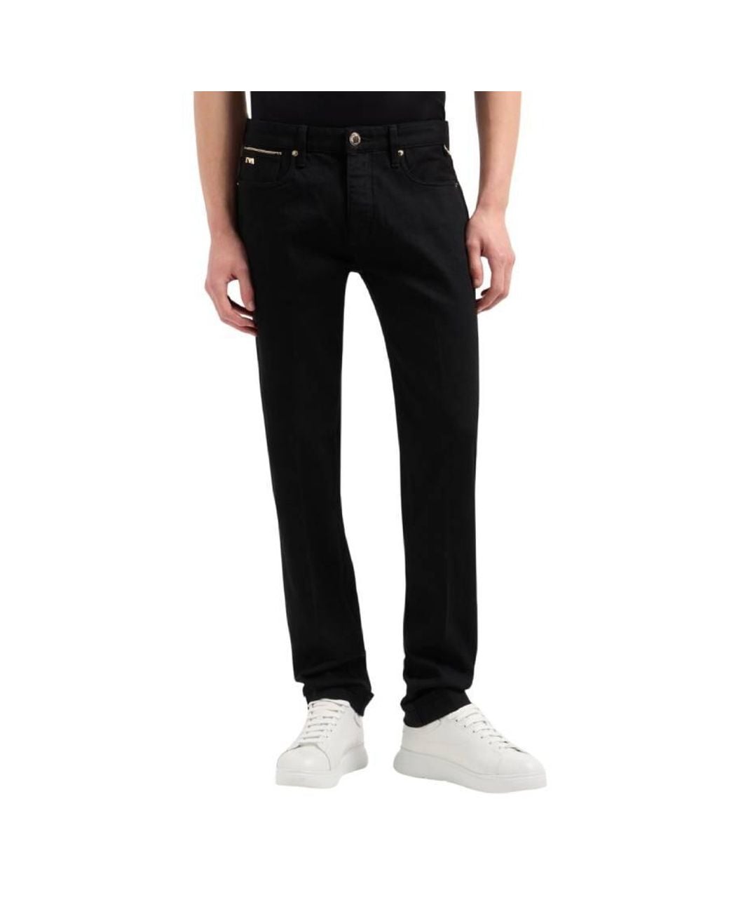 Emporio Armani Black Embroidered J75 Slim-Fit Jeans, Waist for men