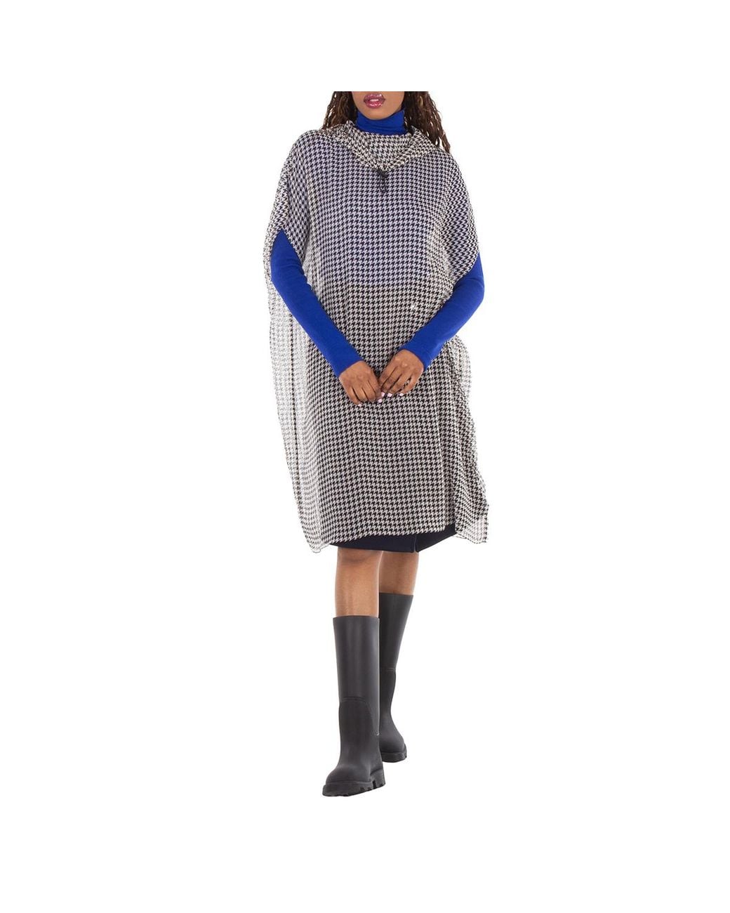 Burberry Blue Monochrome Houndstooth Hooded Dress