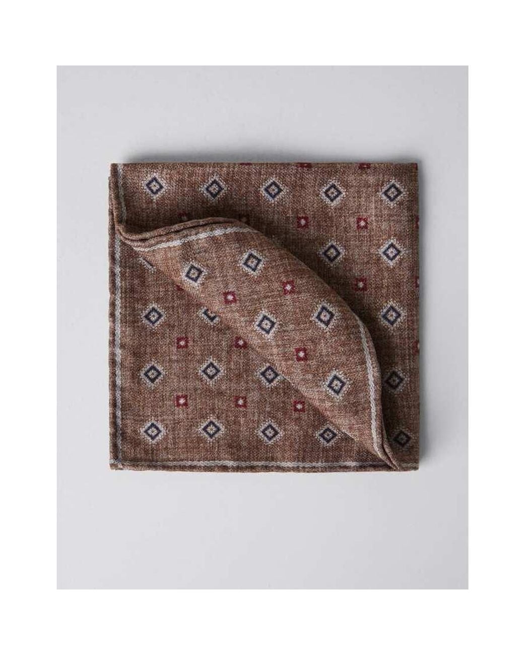 Brunello Cucinelli Brown Silk Patterned Pocket Square for men