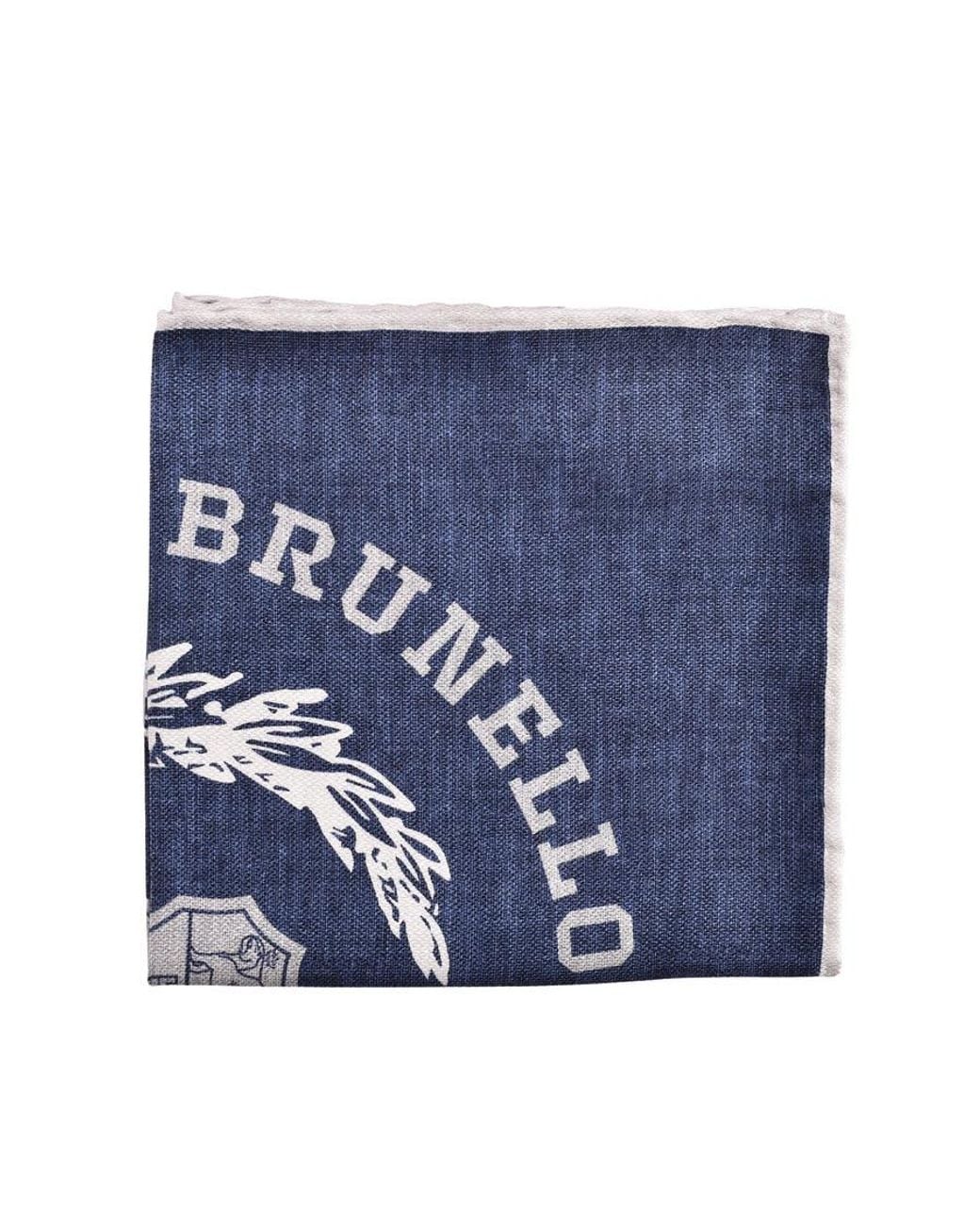 Brunello Cucinelli Blue Silk Logo Pocket Square, One Size for men