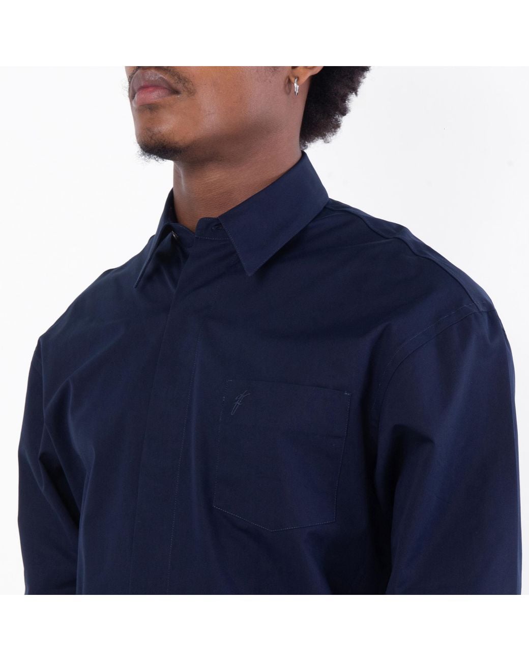 Ferragamo Blue Ferragamo Logo Embroidered Cotton Poplin Shirt for men