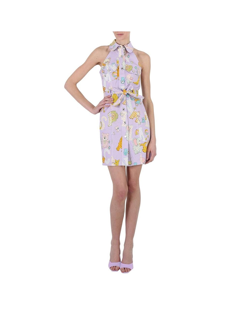 Moschino Purple Ladies All Over Logo Circus Print Dress, Brand Size 38 (Us