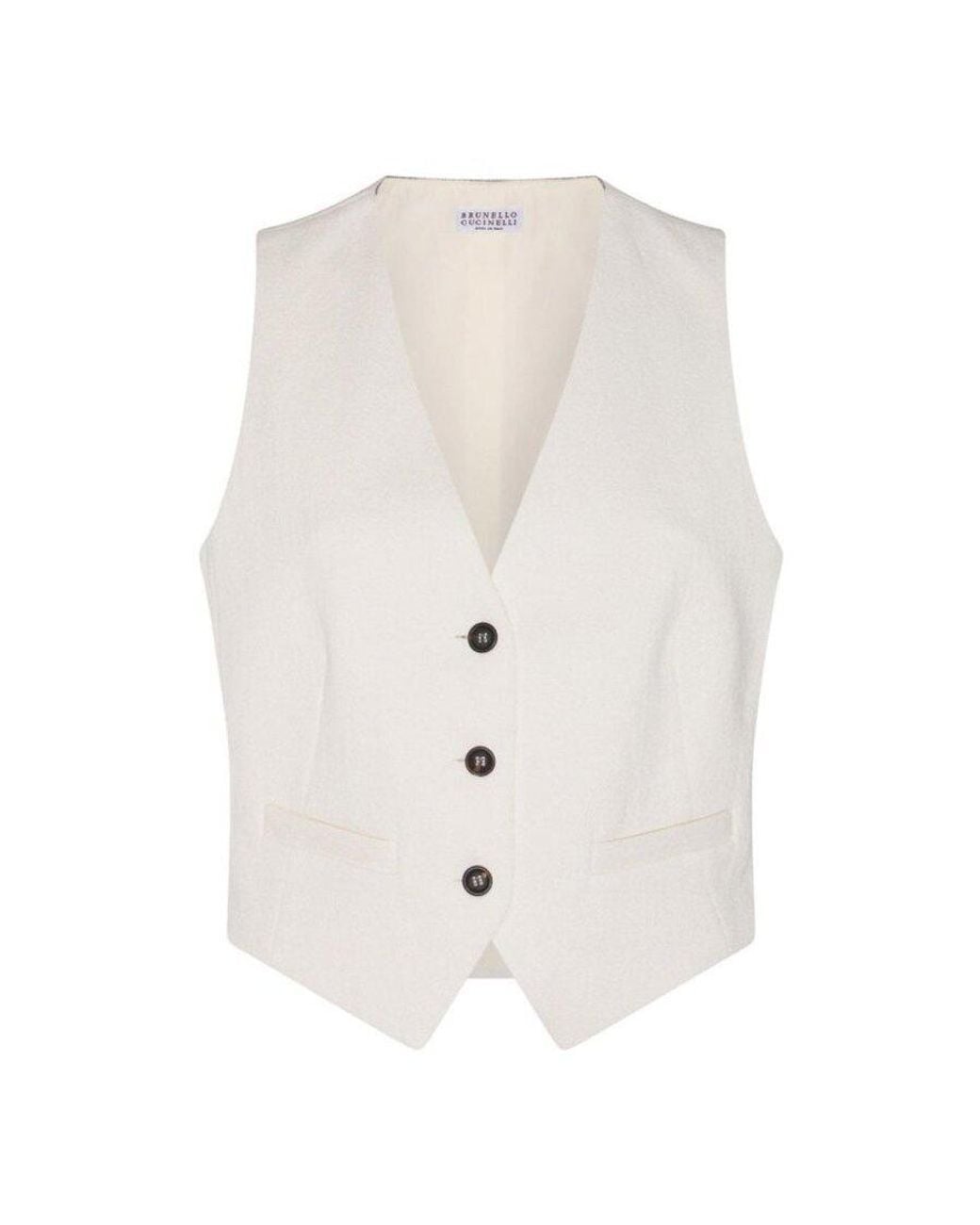 Brunello Cucinelli White Off Cotton Linen Vest, Brand Size 40 (Us for men