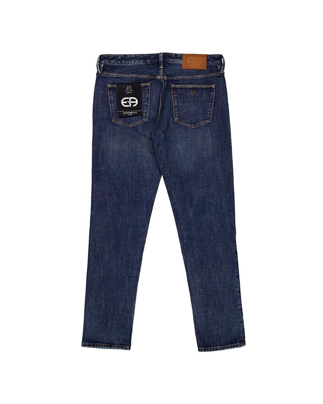 Emporio Armani Blue J75 Slim-Fit Selvedge Denim Jeans, Waist for men