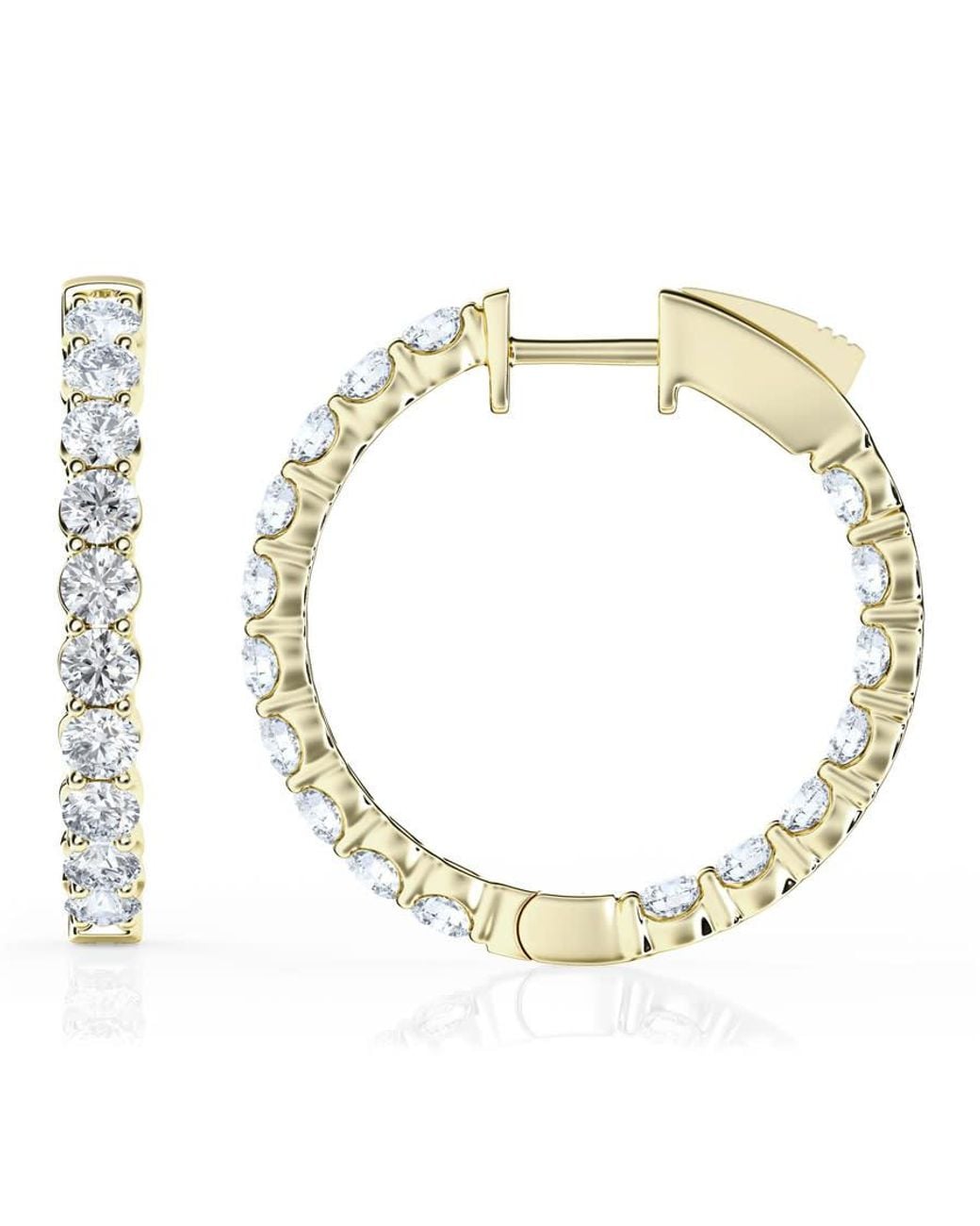 Brilliant Diamond Metallic 4 Carat Round Lab Grown Inside Out Diamond Huggie Hoop Earrings for men