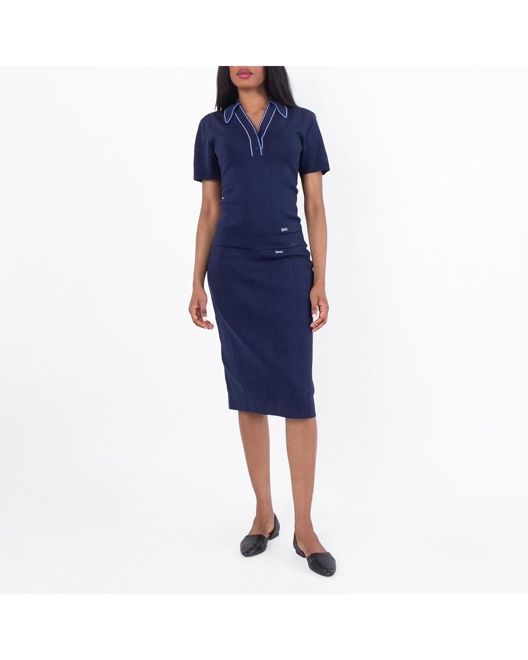 Stella McCartney Blue Technical Knit Short Sleeve Polo Shirt