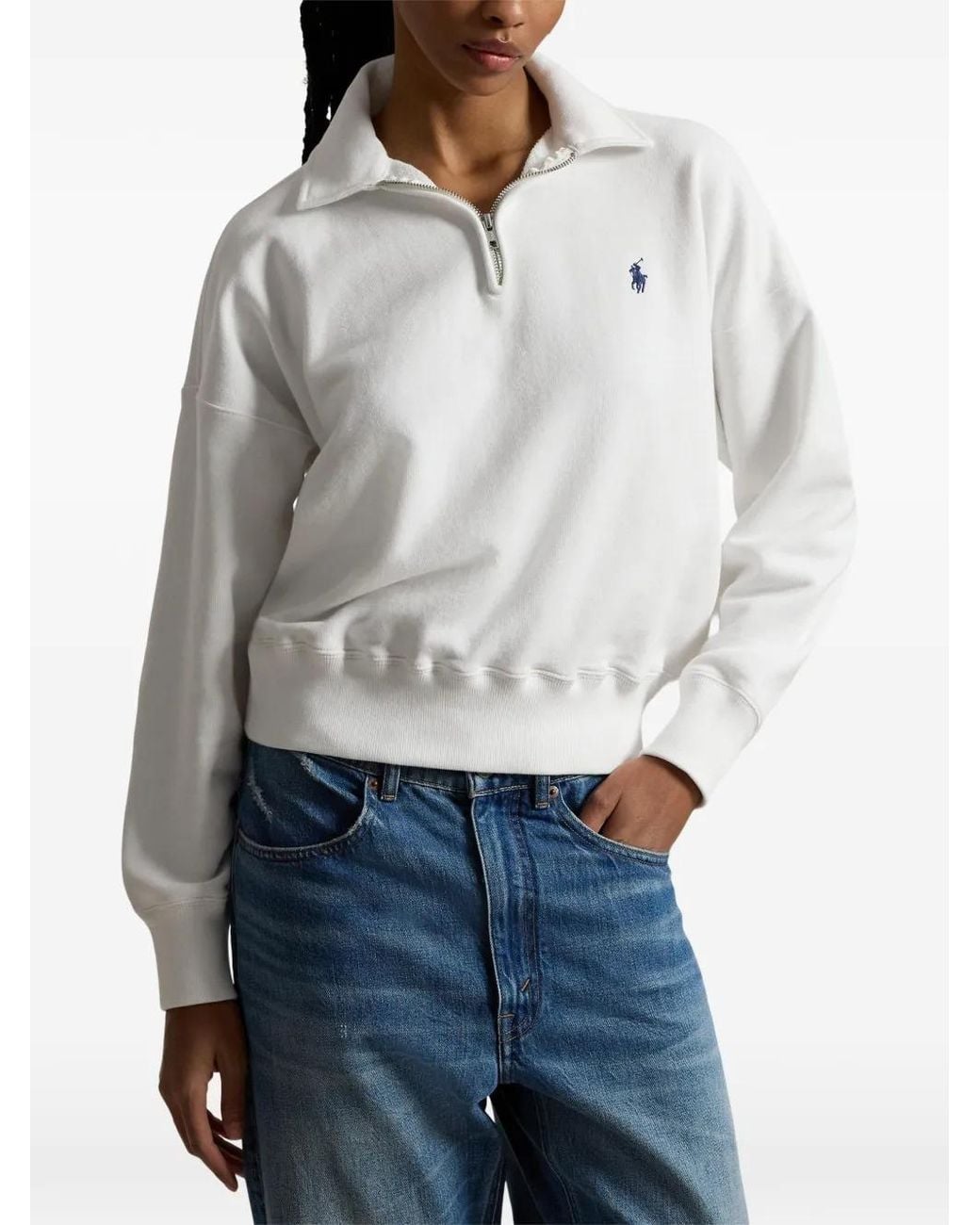 Polo Ralph Lauren White Fleece Quarter-Zip Sweatshirt for men