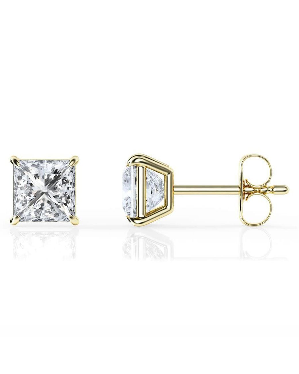 Brilliant Diamond Metallic 2 Carat Princess Cut Lab Grown Diamond Stud Earrings for men