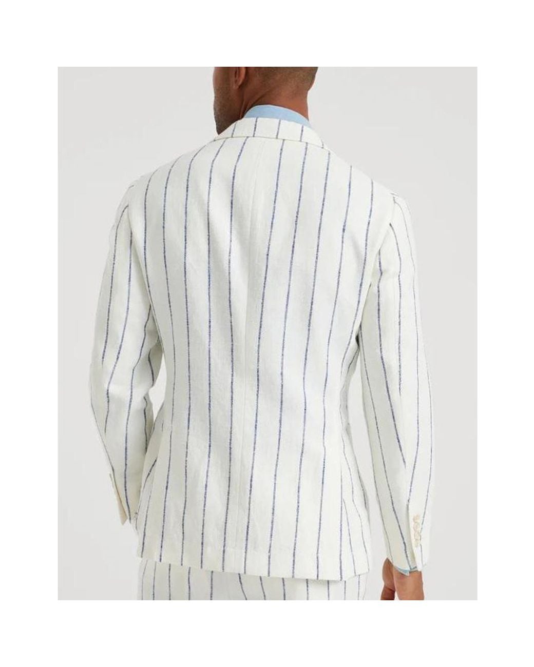 Brunello Cucinelli White Linen Wool Striped Blazer, Brand Size 48 (Us for men