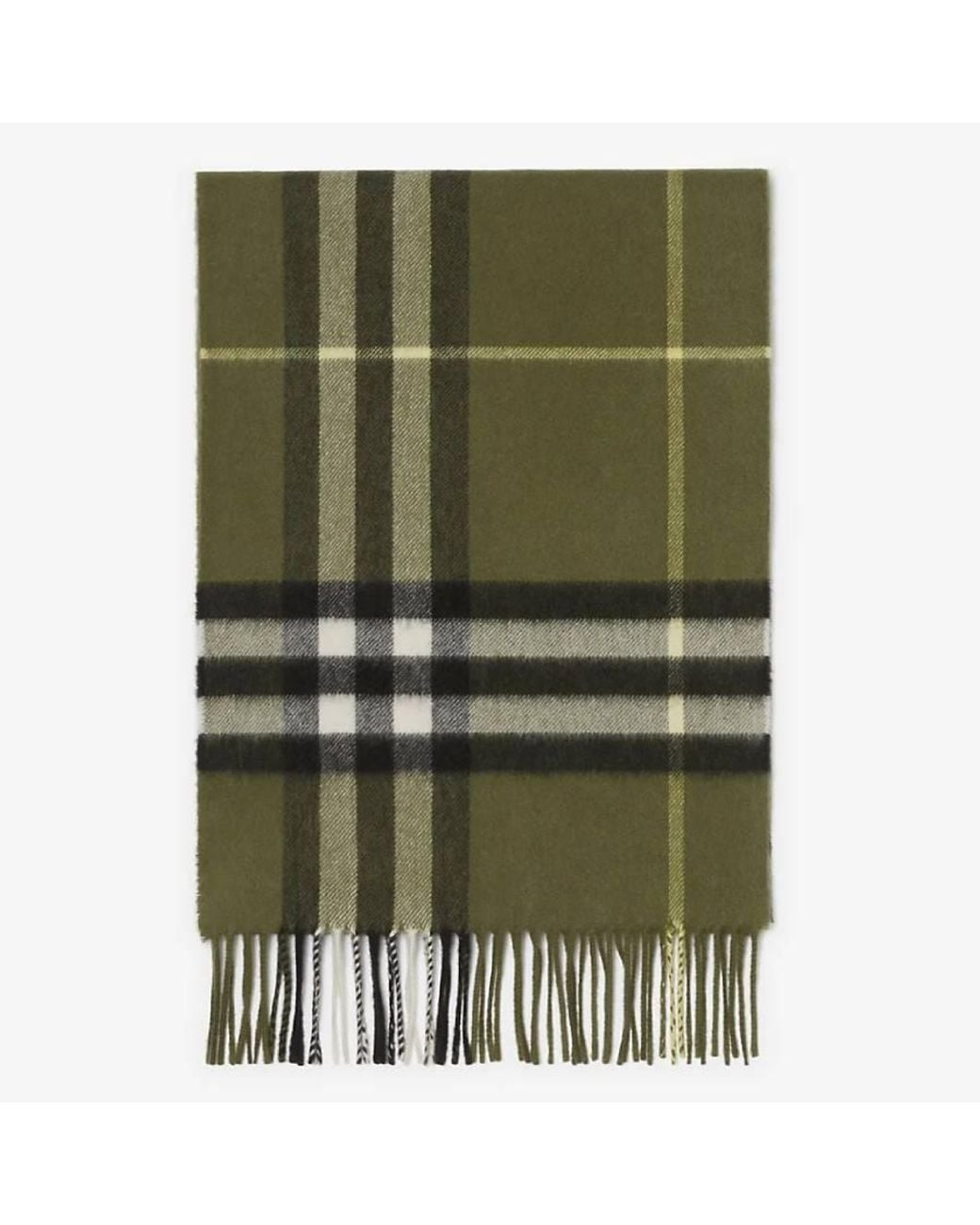 Burberry Green Check Cashmere Fringed Scarf for men