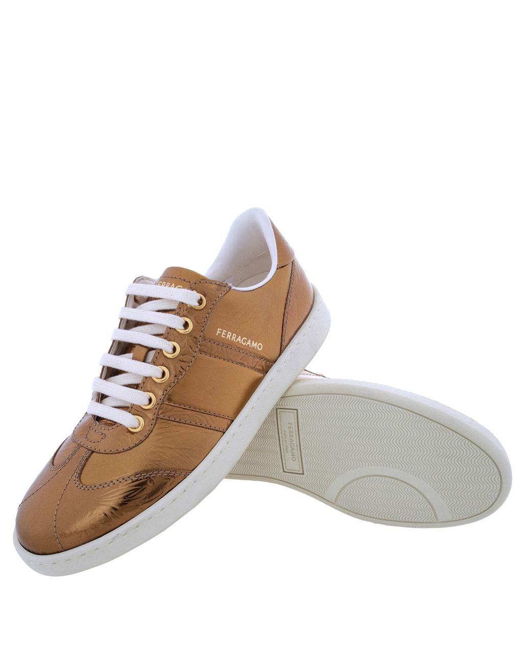 Ferragamo Brown Ferragamo Metallic Leather Low-Top Sneakers, Size 7