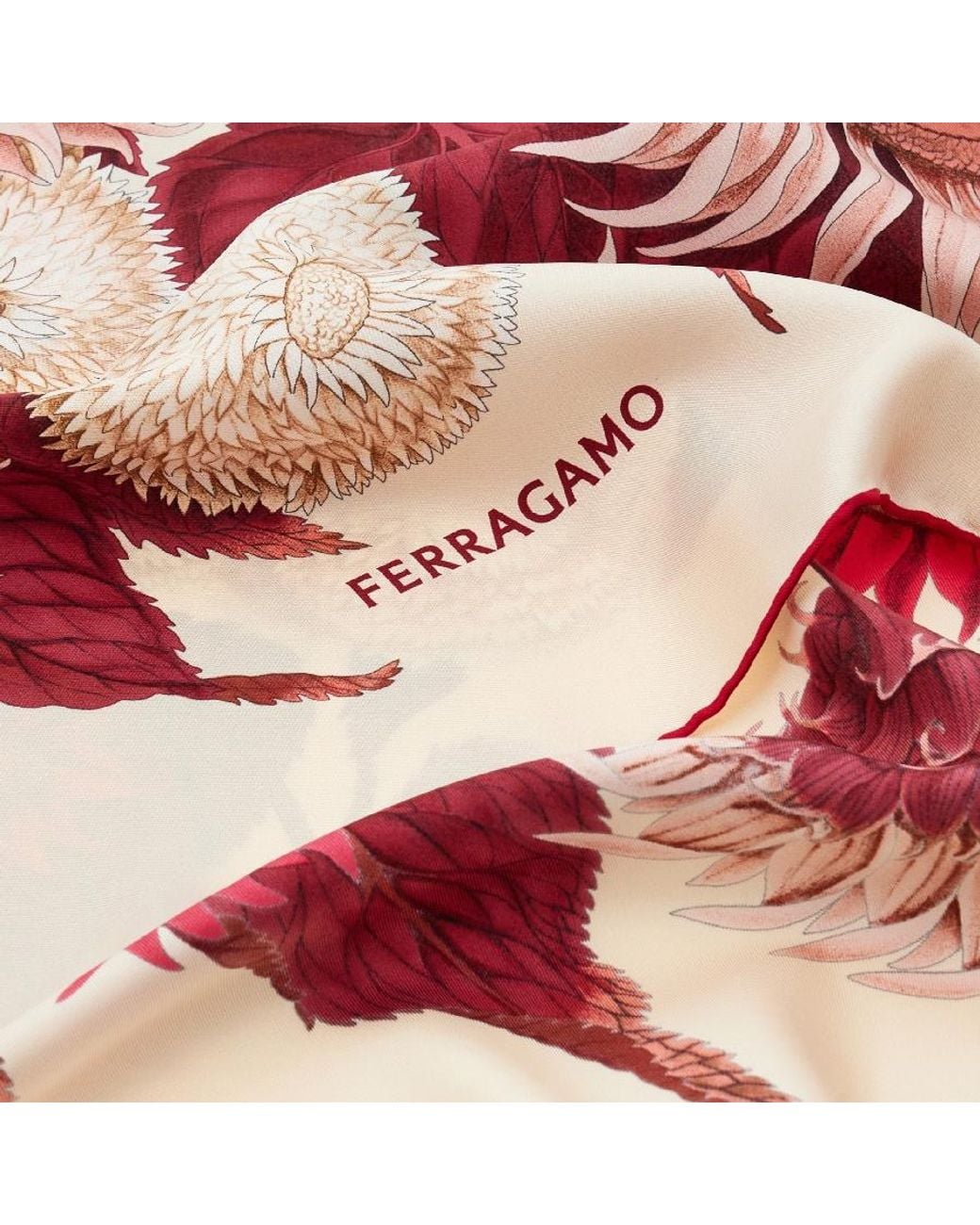 Ferragamo Red Sunflower Design Silk Scarf for men