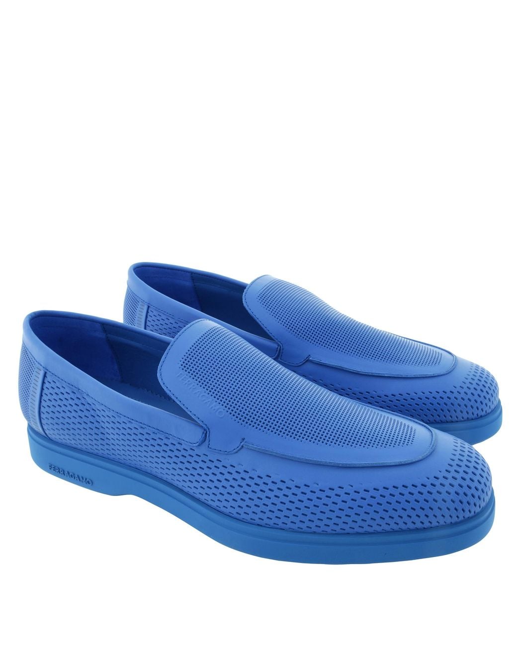 Ferragamo Blue Flynn Perforated Slip-On Loafers for men