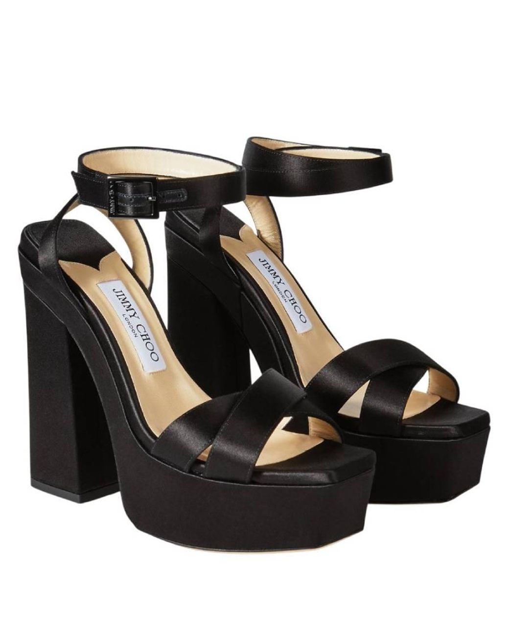 Jimmy Choo Black Gaia 140 Satin Platform Sandals, Brand Size 38.5 Us