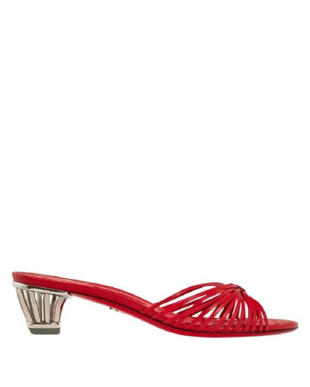 Ferragamo Red Cage Heel Leather Slide Sandals
