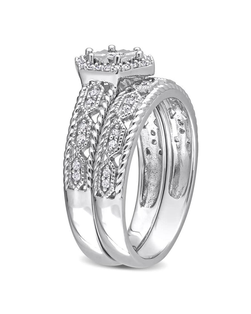 Amour Metallic 1/4 Ct Tw Diamond Hexagon Halo Bridal Ring Set for men