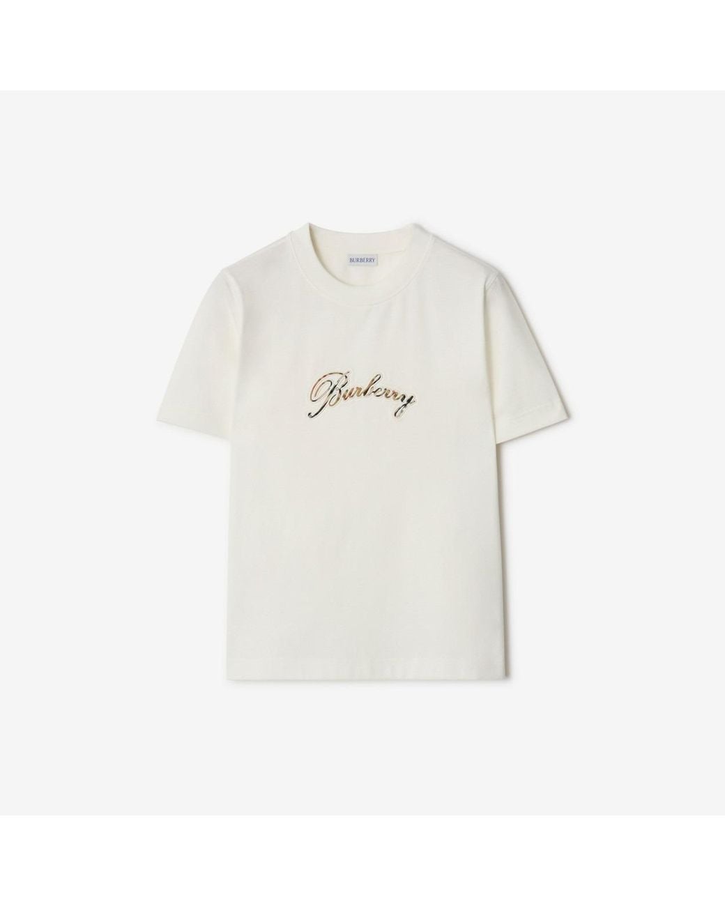 Burberry White Check Cursive Logo Cotton T-Shirt for men