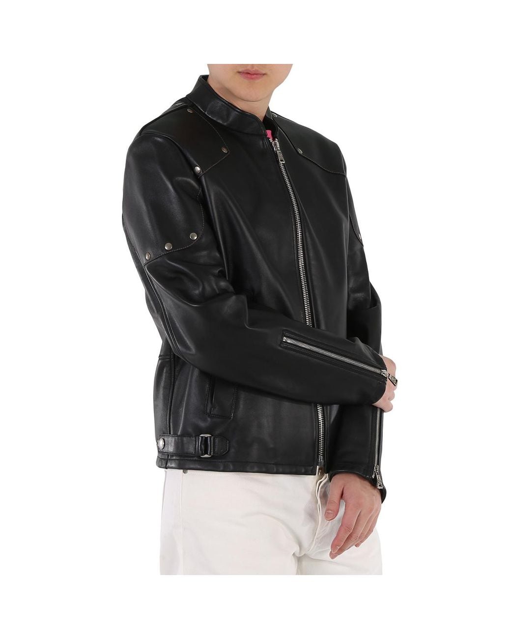 Roberto Cavalli Black Studded Leather Jacket, Brand Size 46 (Us for men