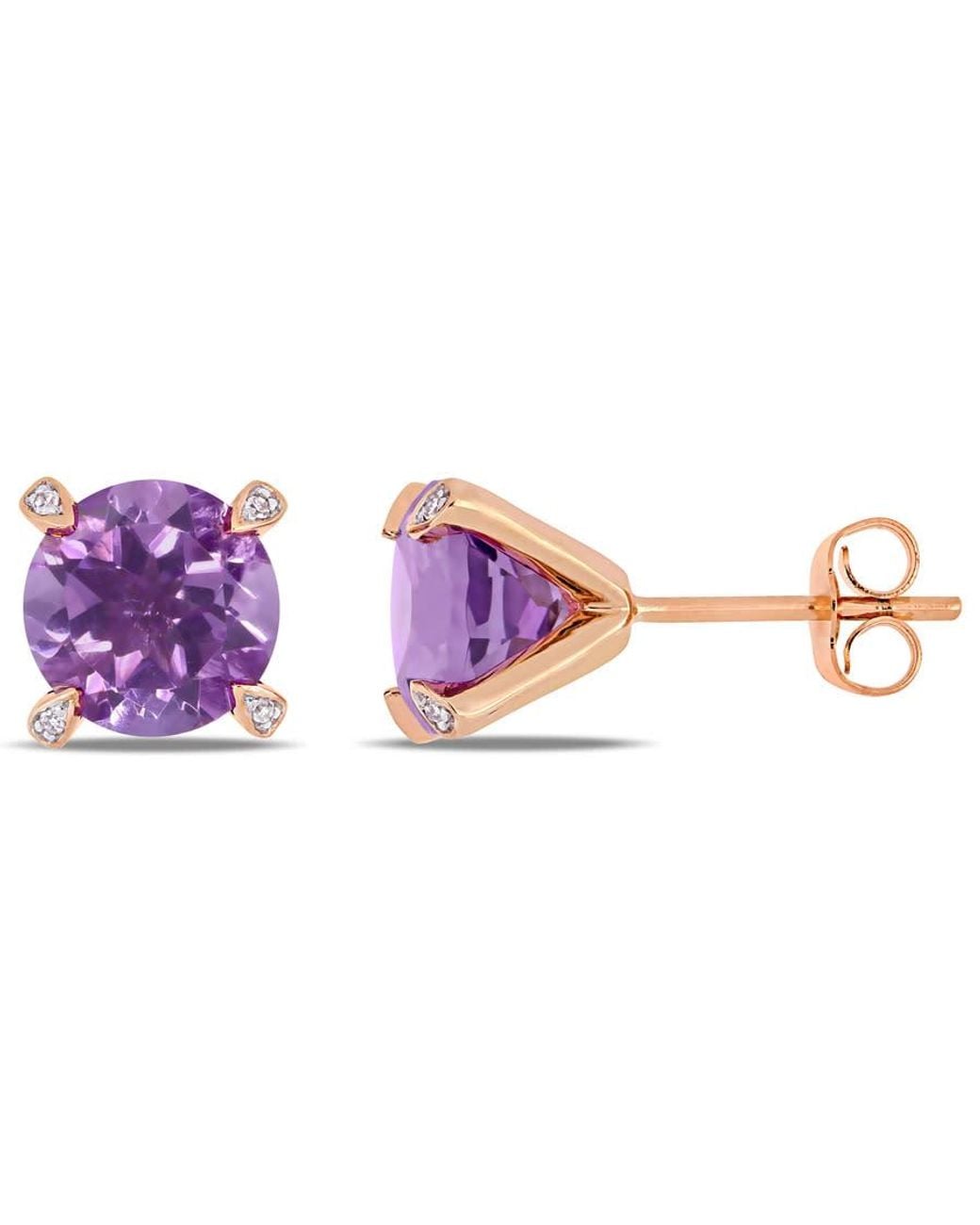 Amour Pink 3 Ct Tgw Amethyst And 1/10 Ct Tw Diamond Martini Stud Earrings for men