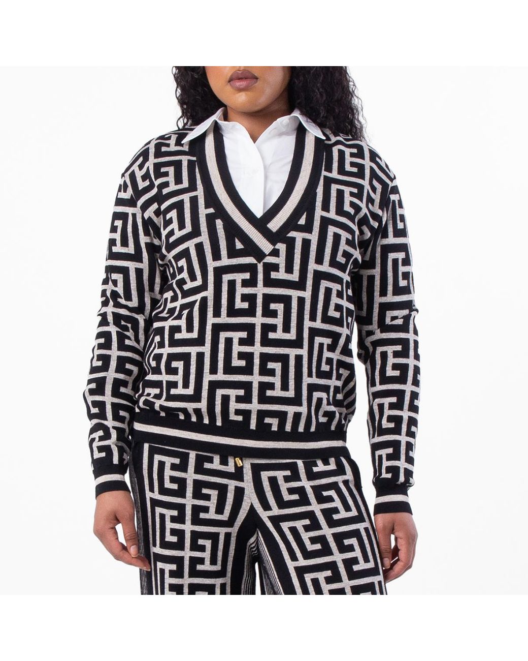 Balmain Black V Neck Monogram Wool Cardigan, Brand Size 38 (Us for men
