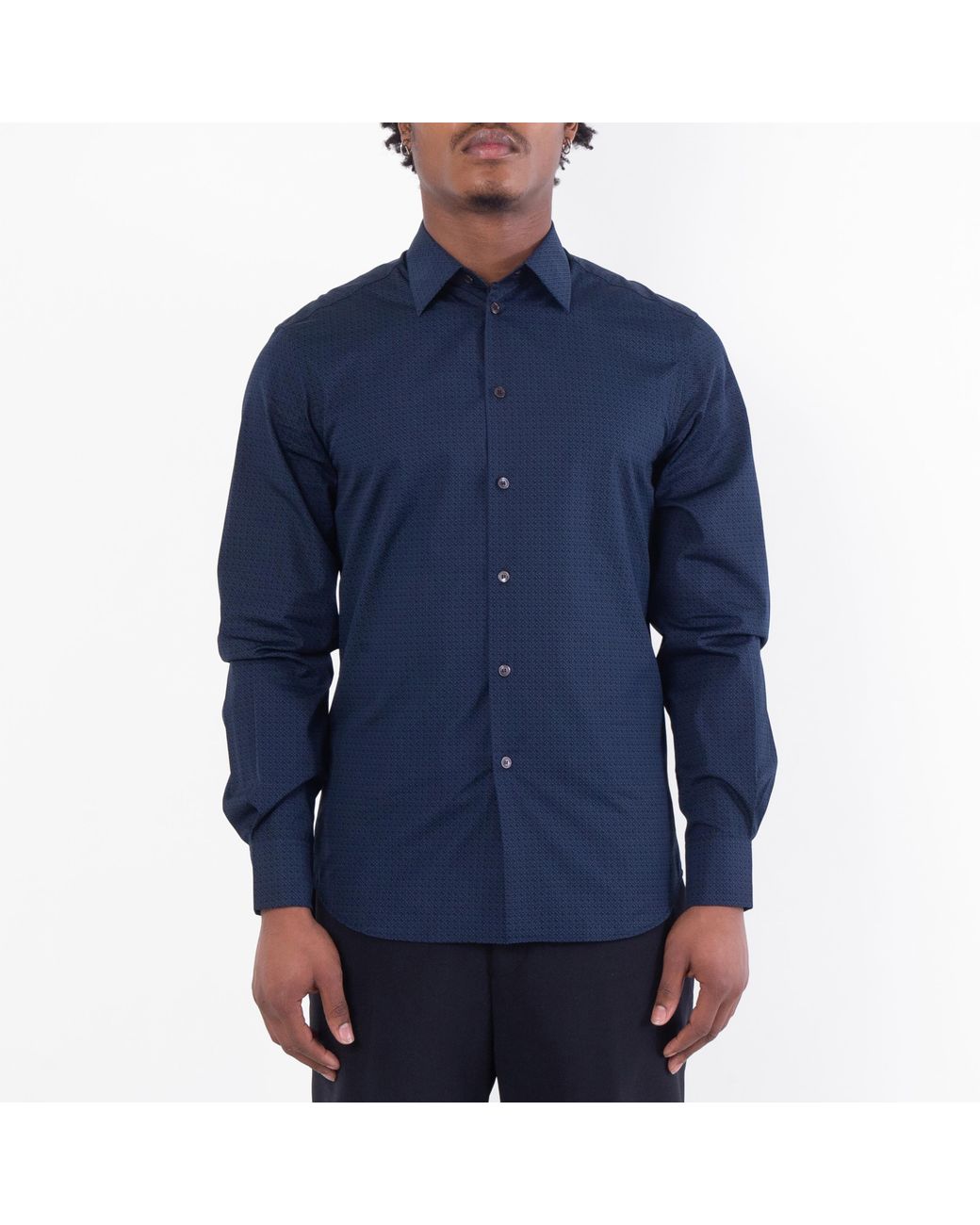 Ferragamo Blue Ferragamo Micro-Patterned Long Sleeve Shirt for men