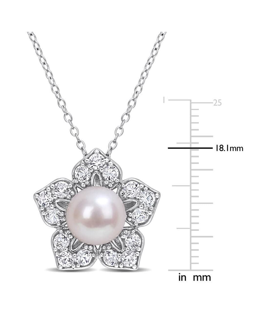 Amour Metallic 8-9Mm Freshwater Cultured Pearl And 1 1/3Ct Tgw Created Sapphire Flower Pendant With Chain for men