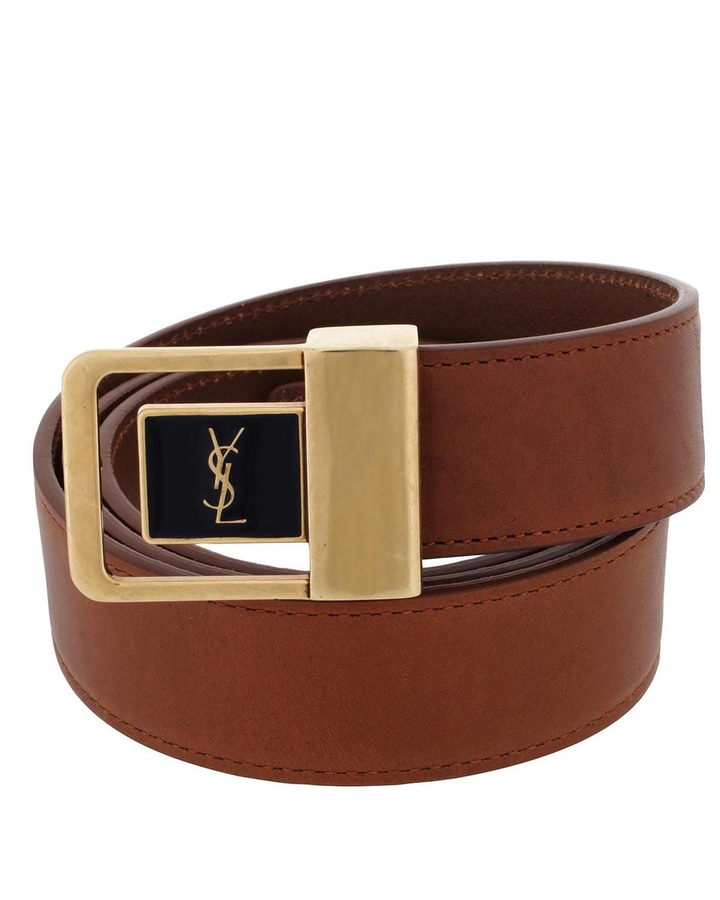 Saint Laurent Brown La 66 Leather Buckle Belt for men