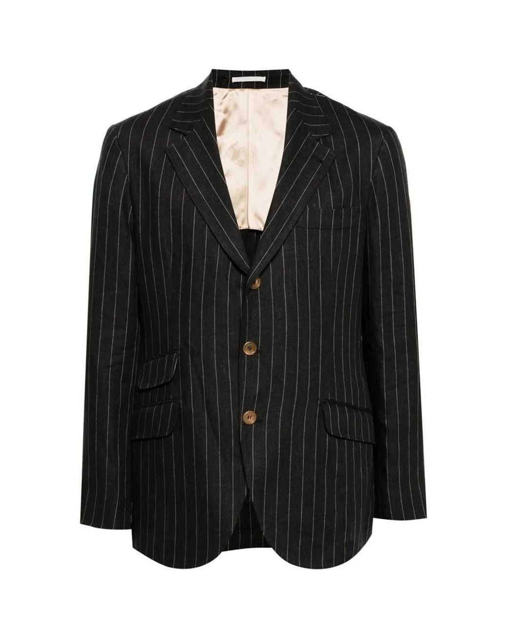 Brunello Cucinelli Black Linen Pinstripe Blazer, Brand Size 48 (Us for men