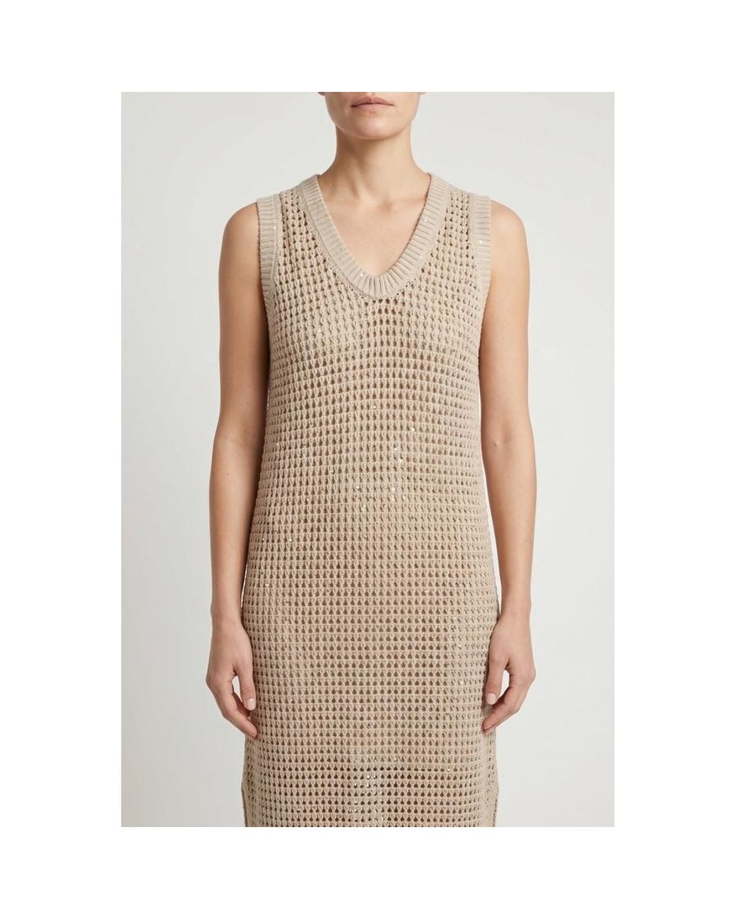 Brunello Cucinelli Natural Knitted Sleeveless Dress, Size Medium for men