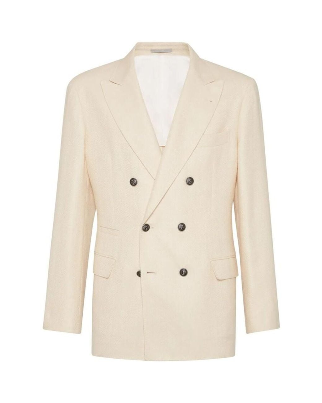 Brunello Cucinelli Natural Cream Wool Silk Linen Double Breasted Blazer, Brand Size 46 (Us for men