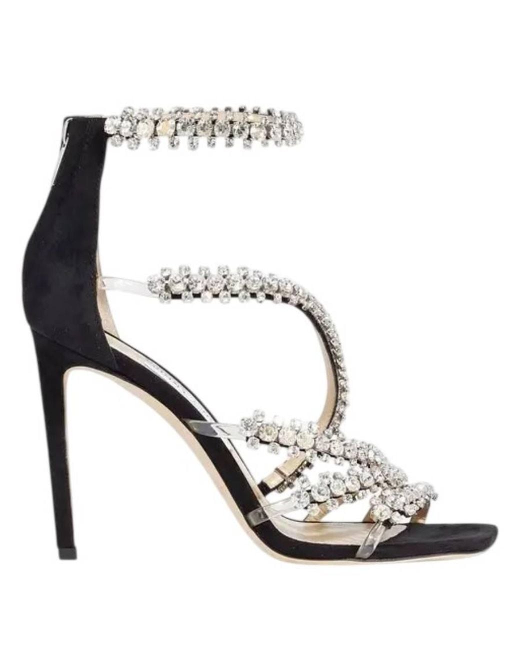 Jimmy Choo Metallic Josefine 100 Crystal-Embellished Suede Sandals, Brand Size 35 Us