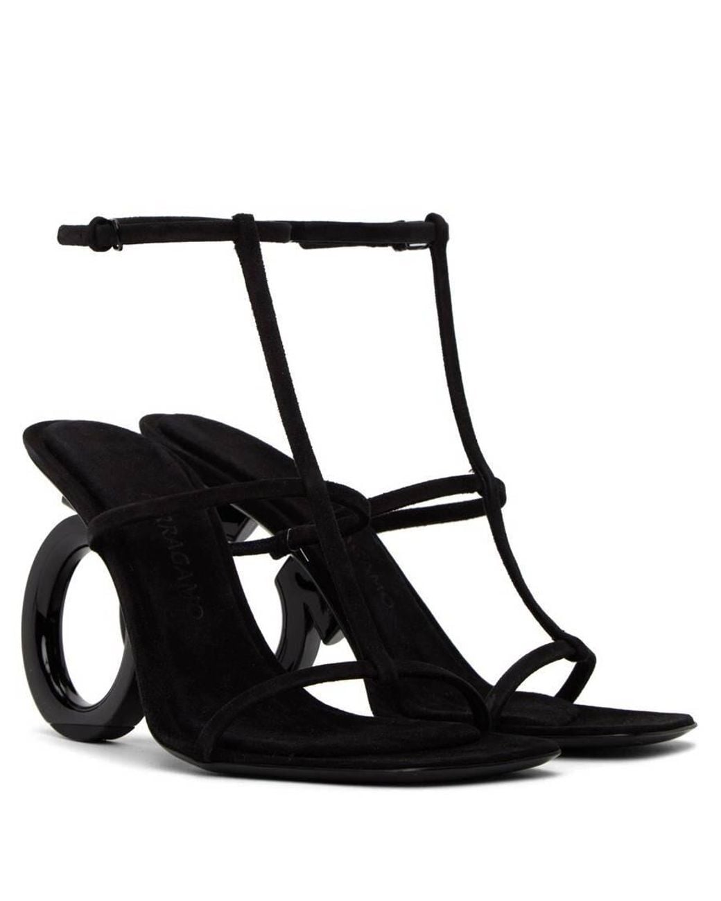 Ferragamo Black Ferragamo Elina T-Strap Gancini Sandals
