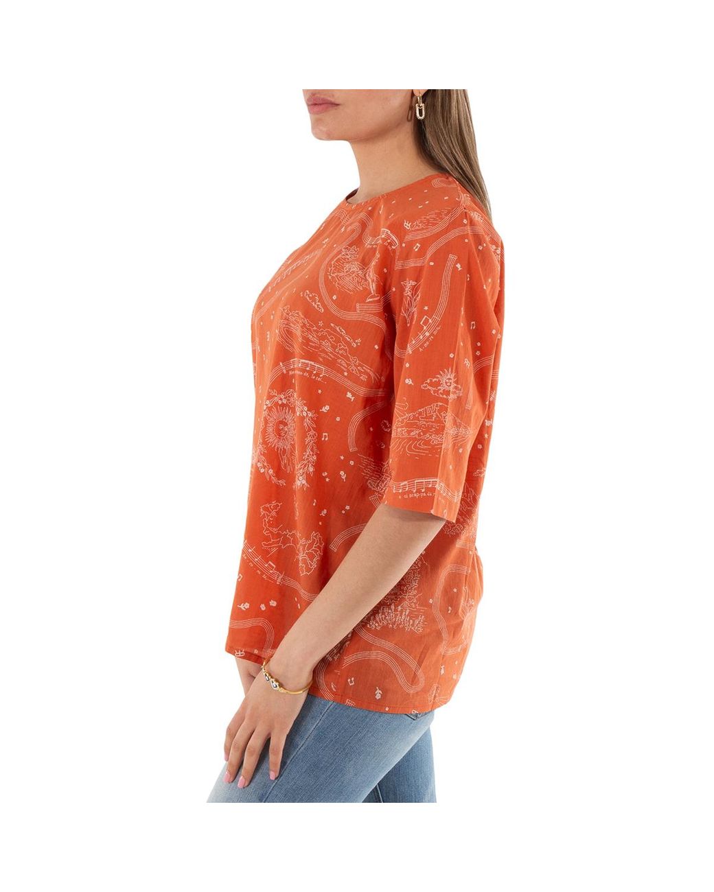 Roseanna Orange Ladies Luci Martial Cotton Blouse, Brand Size 34 (Us