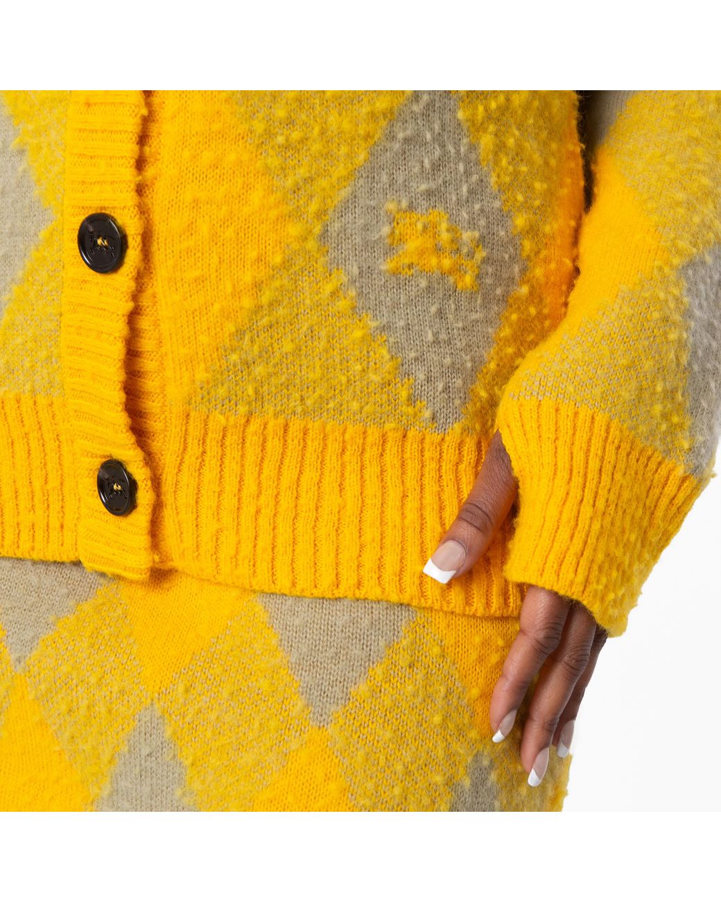 Burberry Yellow Argyle Diamond Patterned Rib Trim Cardigan for men