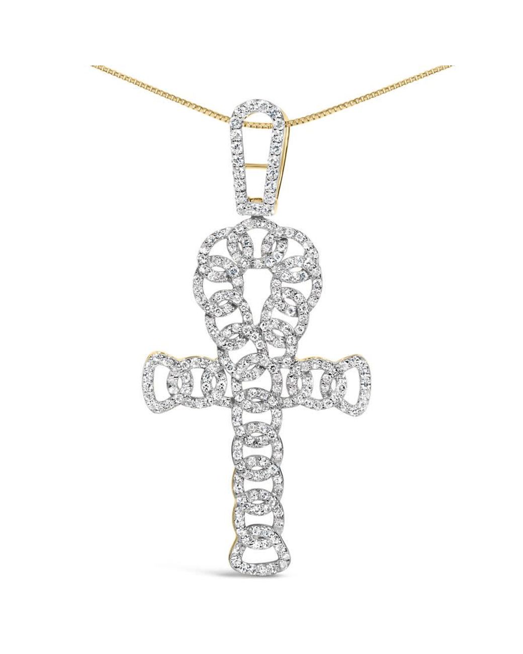 Haus of Brilliance White 10K 1.00 Cttw Ankh Cross Pendant (H-I Color, Si1-Si2 Clarity) -18" Inches for men