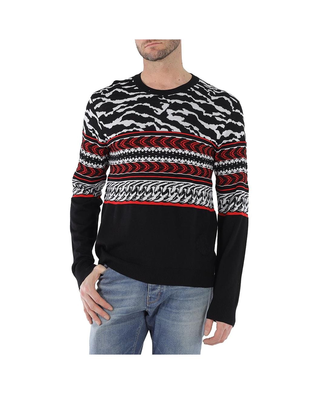 Roberto Cavalli Black Intarsia Wool-blend Sweater for men