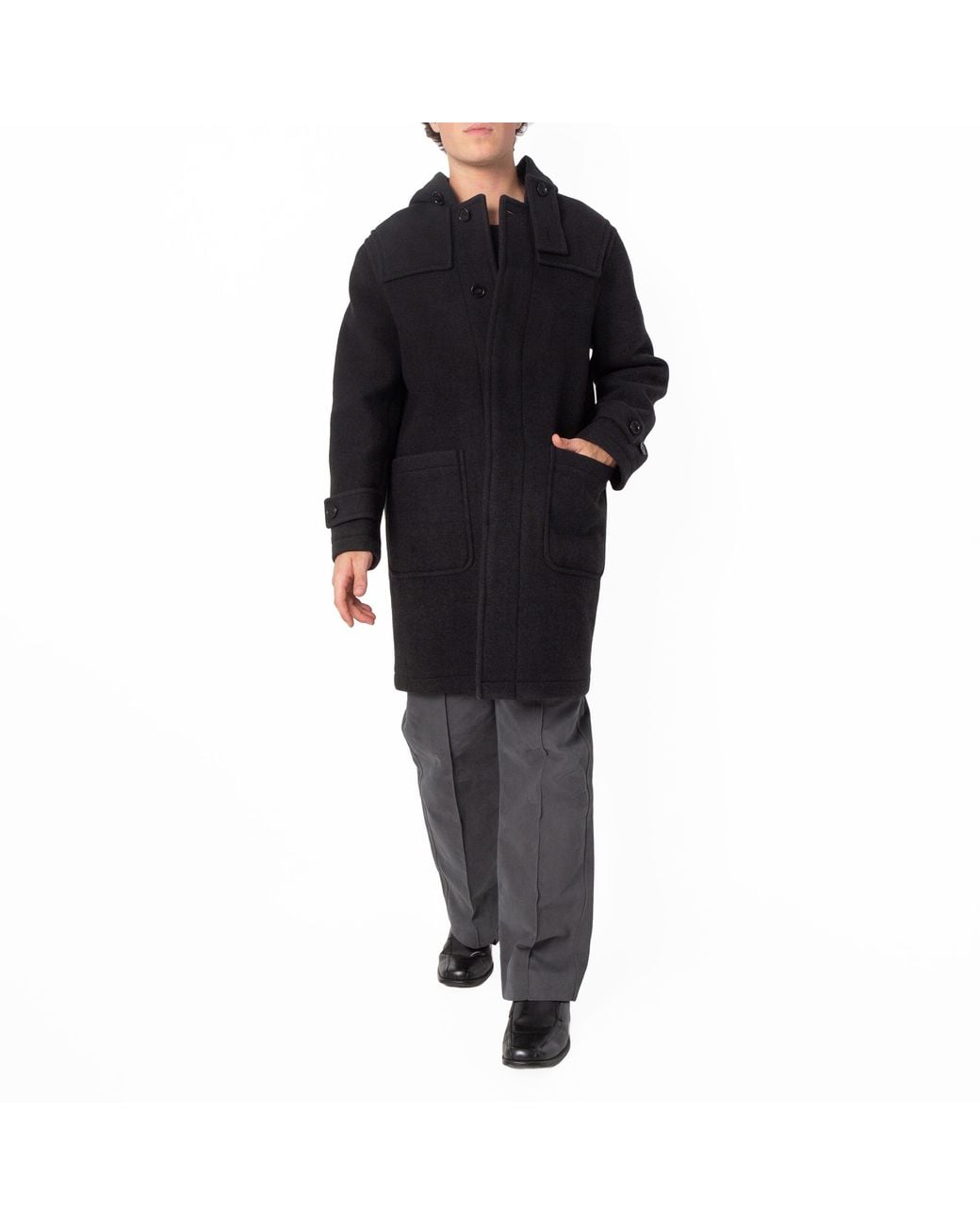 Burberry Black Single-Breasted Wool Duffle Coat, Brand Size 48 Us for men