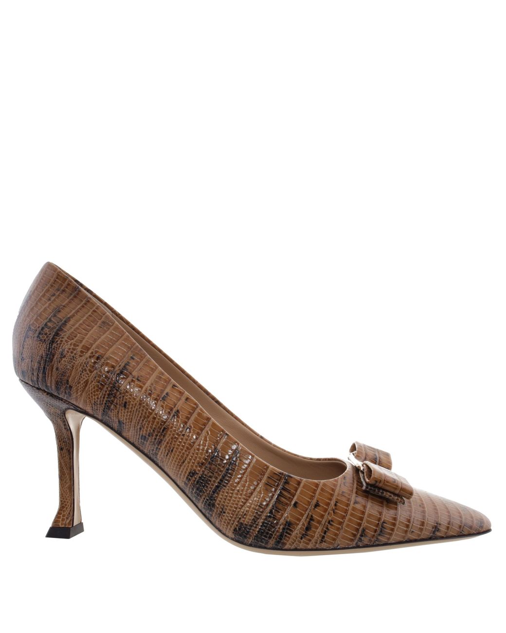 Ferragamo Brown Ferragamo New Vara Sleek Croc-Embossed Pumps