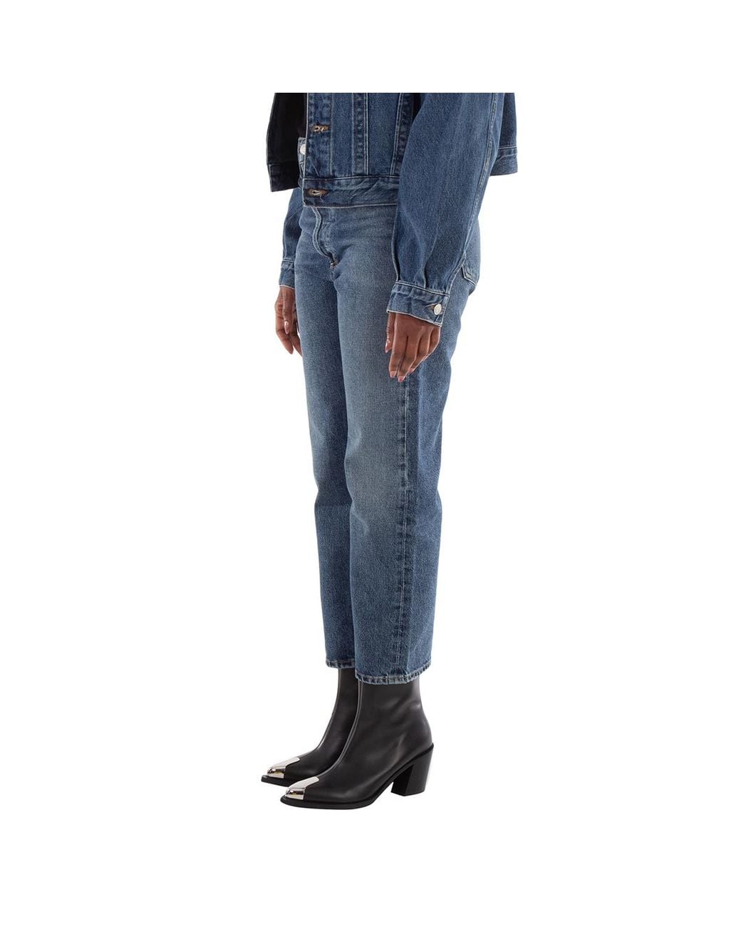 Agolde Blue Ladies Imagine Med Dark 90S Crop Mid Rise Straight Jeans