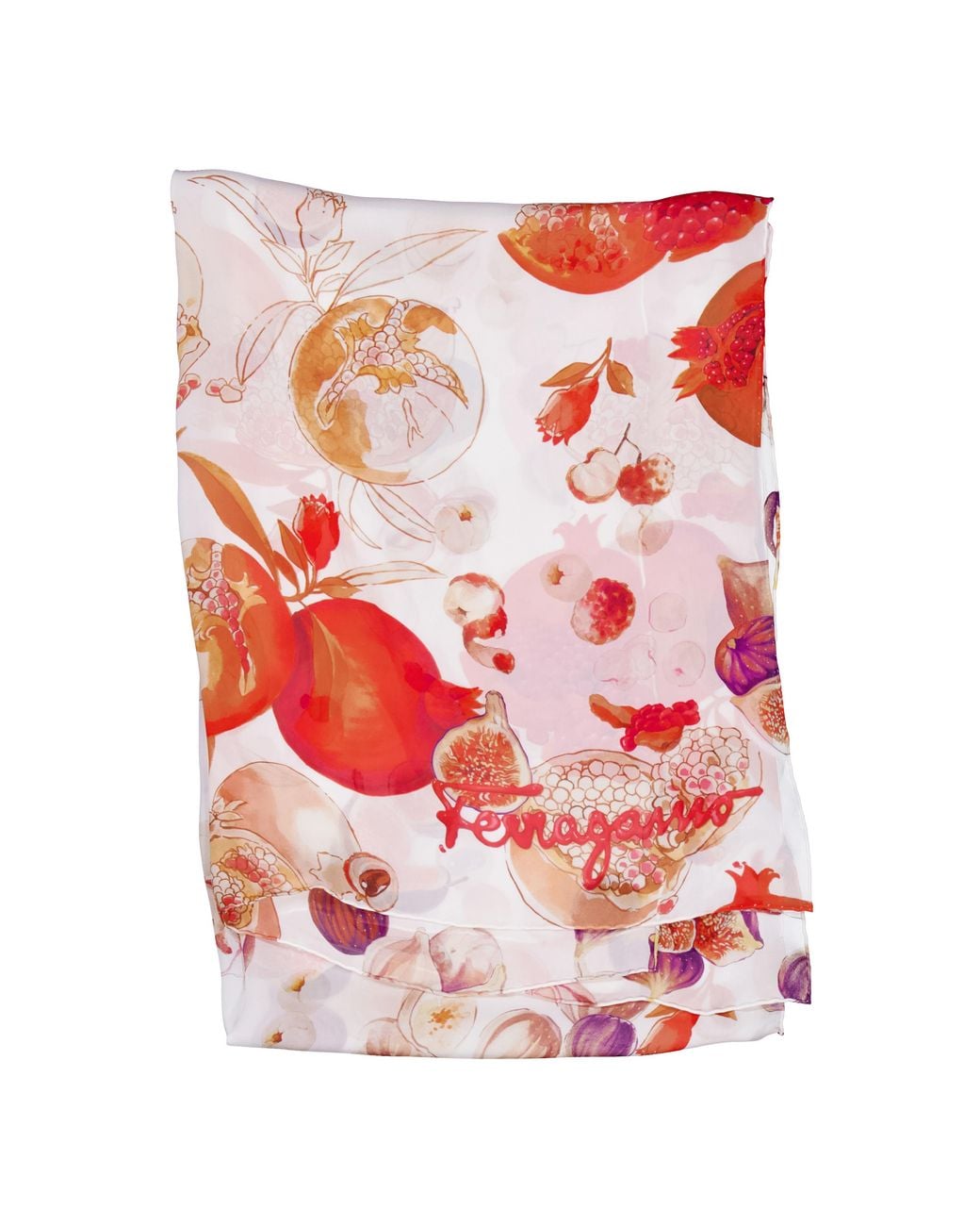 Ferragamo Red Pomegranate And Fig Print Silk Scarf for men