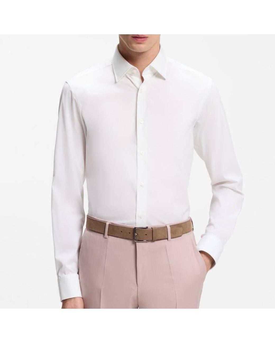 Boss White Stretch-Cotton Poplin Joe-Kent Shirt, Brand Size 38 (Neck for men