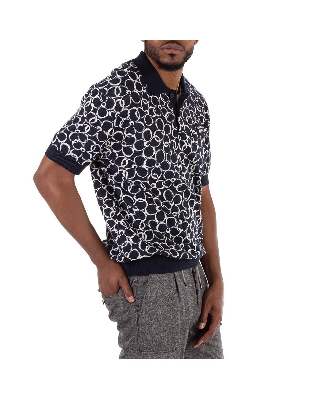 Maison Kitsuné Black Abstract Daisy Jacquard Polo Shirt for men