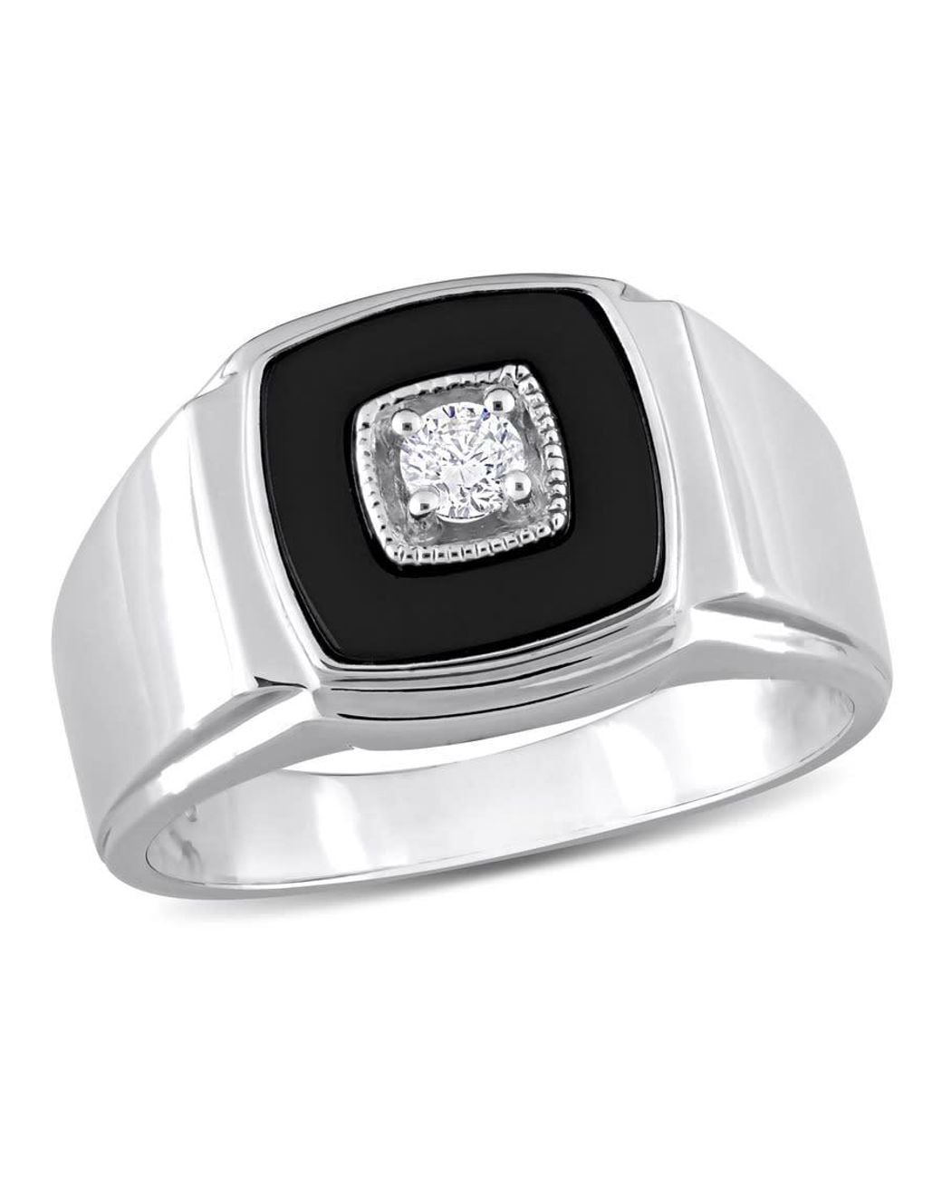 Amour Metallic 2 1/3 Ct Tgw Square Onyx And 1/6 Ct Tw Diamond Ring for men