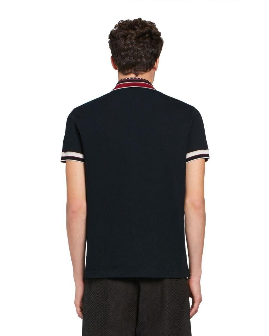 Roberto Cavalli Black Chain Stripe Collar Cotton Pique Polo Shirt for men