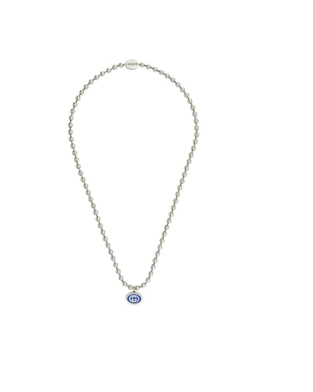 Gucci Metallic Interlocking G Boule Chain Sterling Enamel Necklace