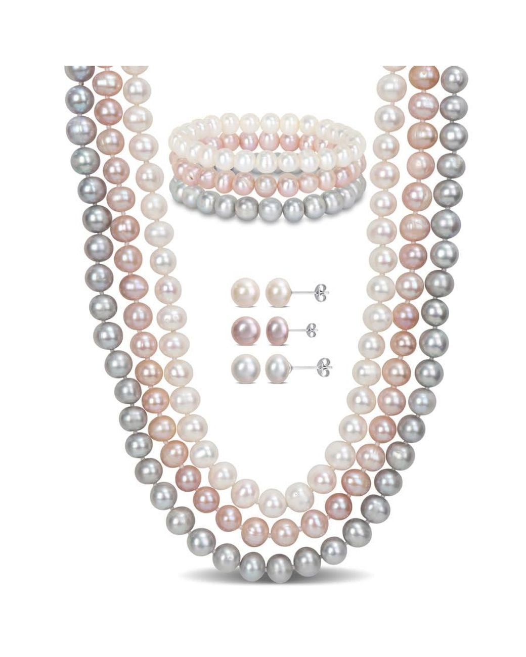 Amour White 7-Piece Jewelry Set Freshwater Cultured 7.5-8Mm Pearls for men