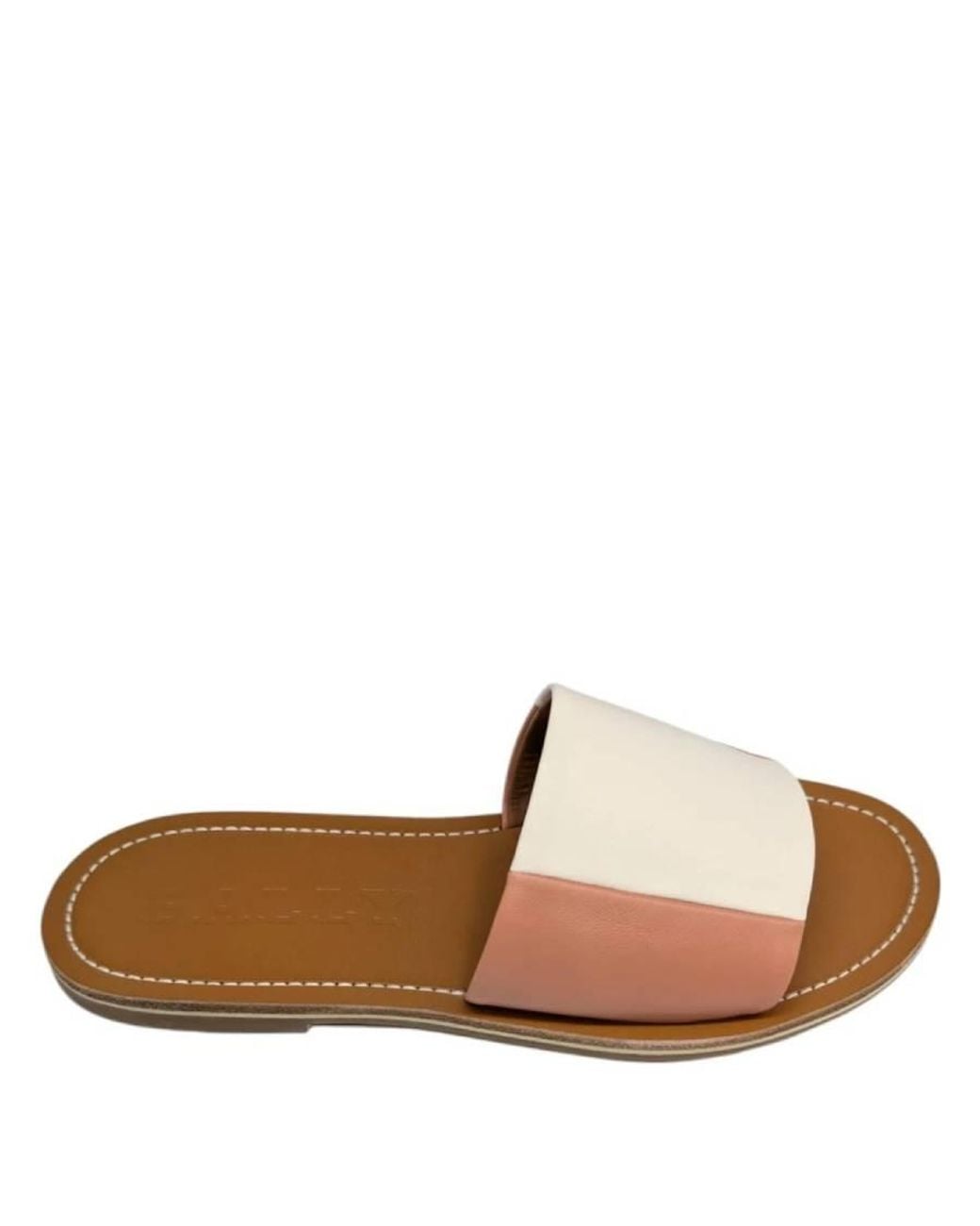 Bally Brown Bianka Leather Flat Sandals, Brand Size 37 Us