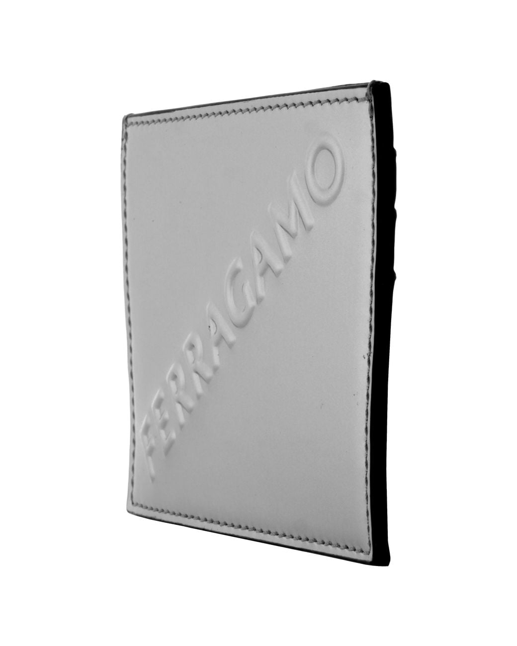 Ferragamo Gray Embossed Logo Leather Card Case for men
