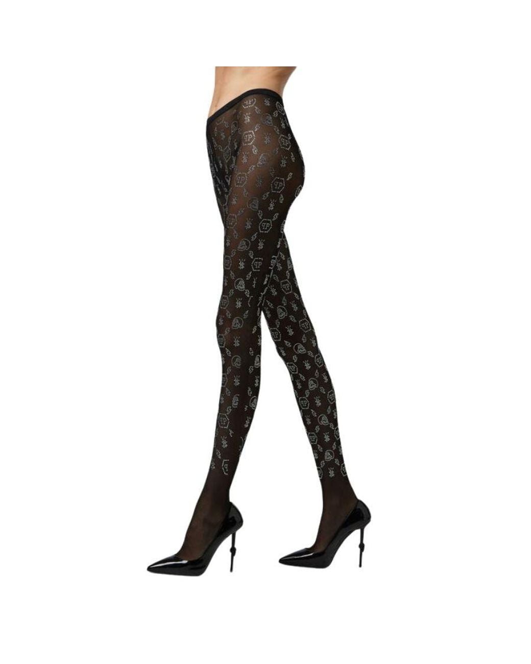 Philipp Plein Black Monogram Nylon Tights, Brand Size 4